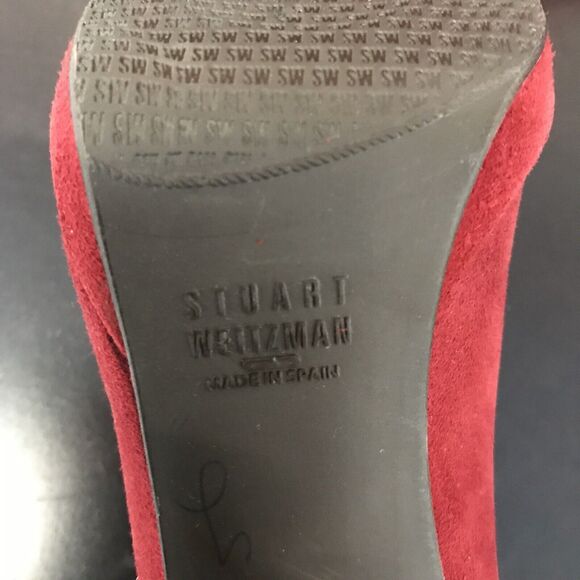 Stuart Weitzman Red Suede Stiletto Heeled  Leather Ankle Boots/Booties Women’s 7 - Picture 13 of 16